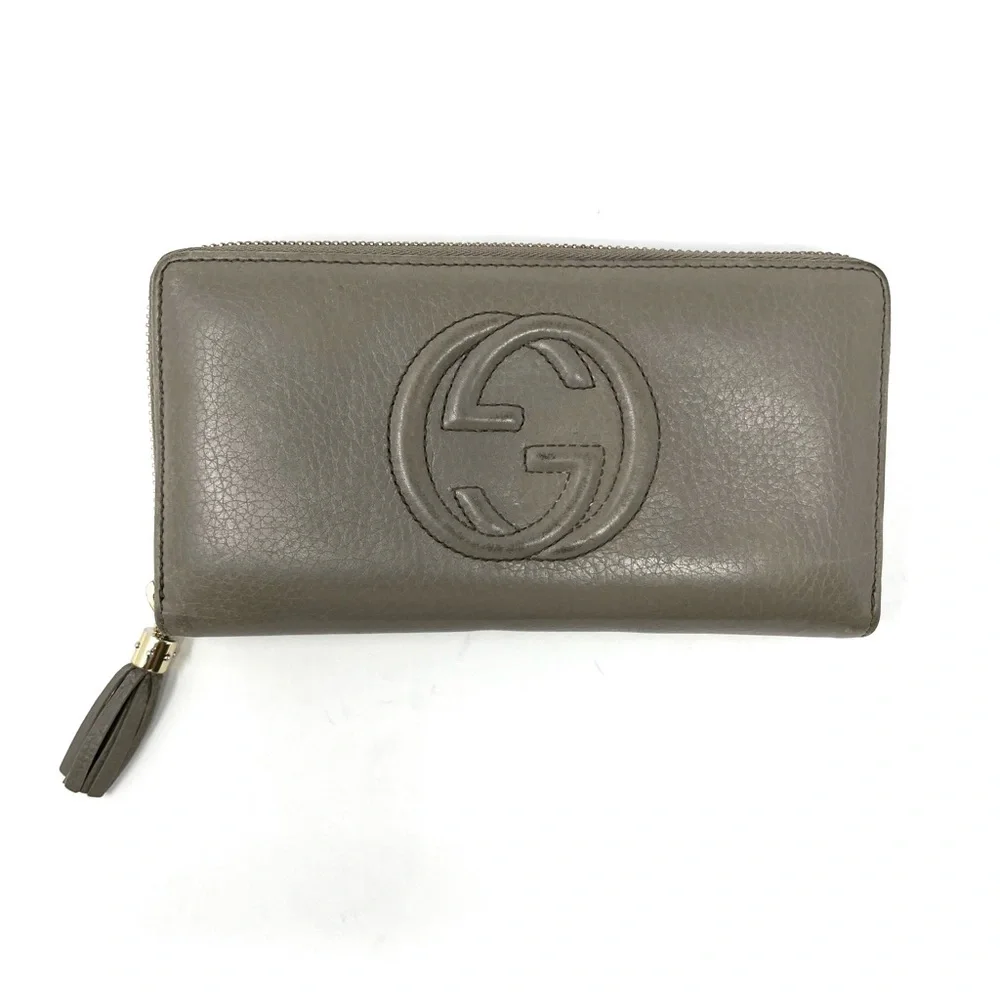 Authentic Gucci Gray Soho GG Logo Leather Zip Around Wallet On Chain Crossbody - Picture 3 of 9